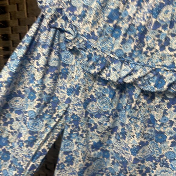 J. Crew Liberty London Blue Floral Ruffled Yoke Blouse Size Small - Picture 5 of 9